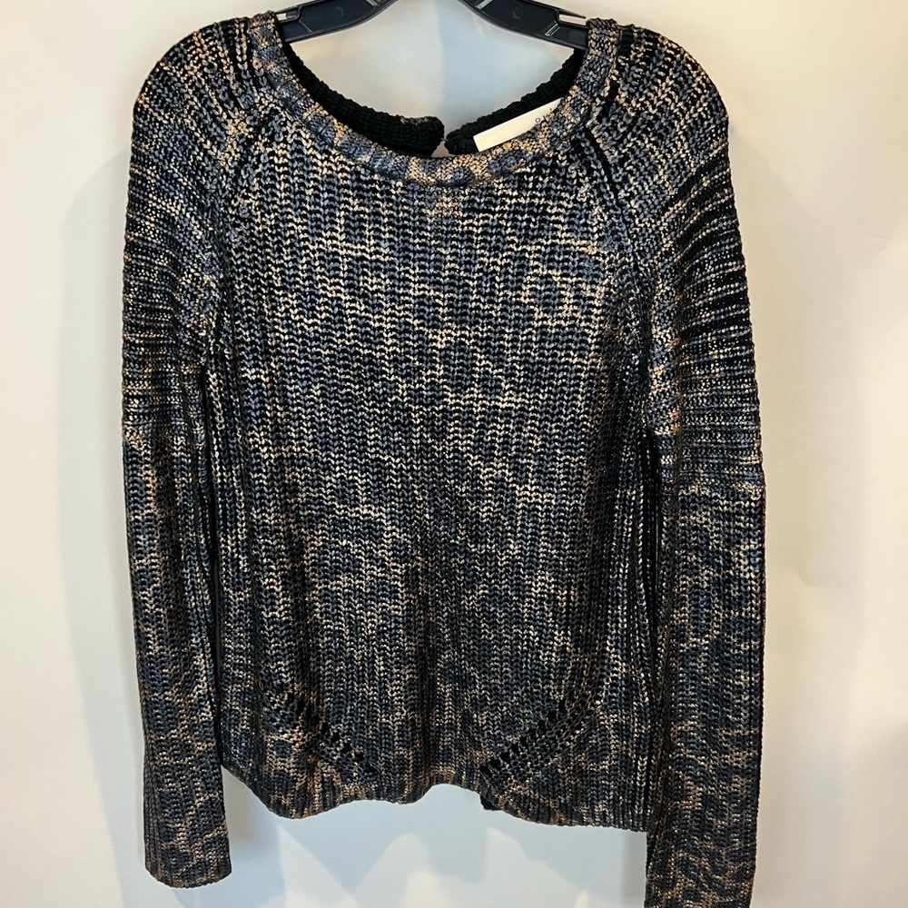Oui Cheetah Metallic Open Back Sweater SZ 2
